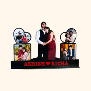 Personalized Wooden Cutout Photo Stand + 4 Photos