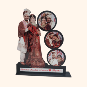 Personalized Wooden Cutout Photo Stand + 3 Photos